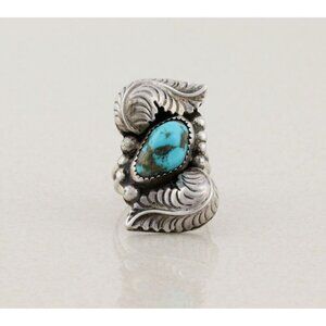 Sterling Silver Vintage Turquoise Leaf Ring Size 8 Long Finger Ring